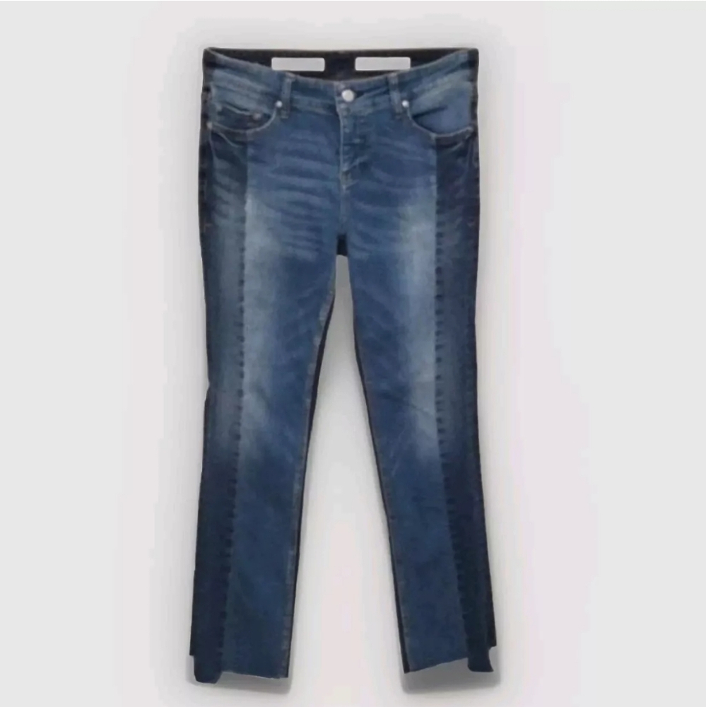 Pilcro & The Letterpress Mid-Rise Straight Leg Raw Hem Distressed Denim Jeans 28
